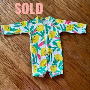 SOLD: Hanna Andersson Kids Swimwear One Piece Rash Guard with Lemon Print